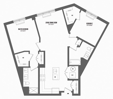 2 bed 2 bath floor plan O at The Enclave, Jersey City, NJ, 07310